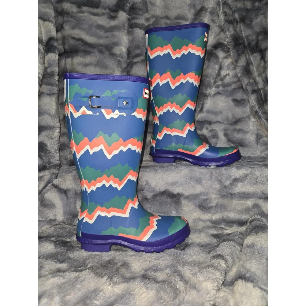 NWB Hunter Big Kids Original Storm Stripe tall Rain Boots 4 youth / 5 women‎